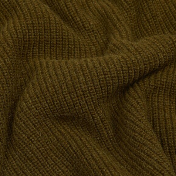 Drake's Olive Alpaca Lambswool Ribbed Integral Collar Jumper/Sweater, Size Small - Picture 5 of 6